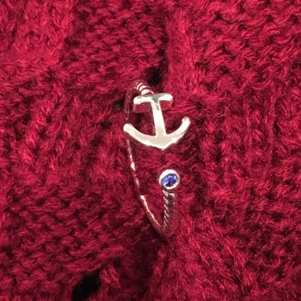 Anchor & Blue CZ Ring - Picture 2 of 8